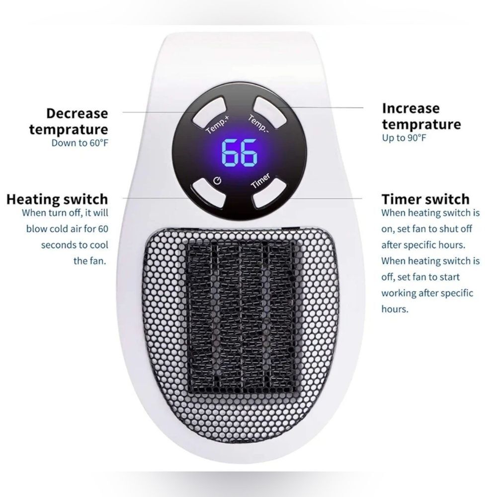🩵Brightown White Portable Wall Outlet Miniature Space Heater